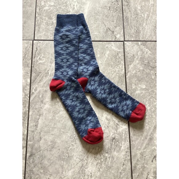 J. Crew Zigzag Blue Red Aztec Print Mens Mid Calf Socks One Size - Picture 1 of 3